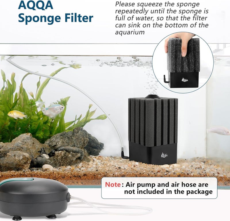 AQQA Aquarium Sponge Filter Submersible Fish Tank Filter Ultra Quiet Aeration Bio Sponge Corner Filter for Breeding Fry Betta Shrimp Fish Tank (Small for 5-20 Gallon) - Image 2